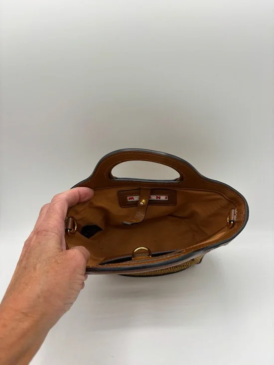 Marni Tan Leather & Straw Mini Tote with Black Logo - Picture 5 of 5